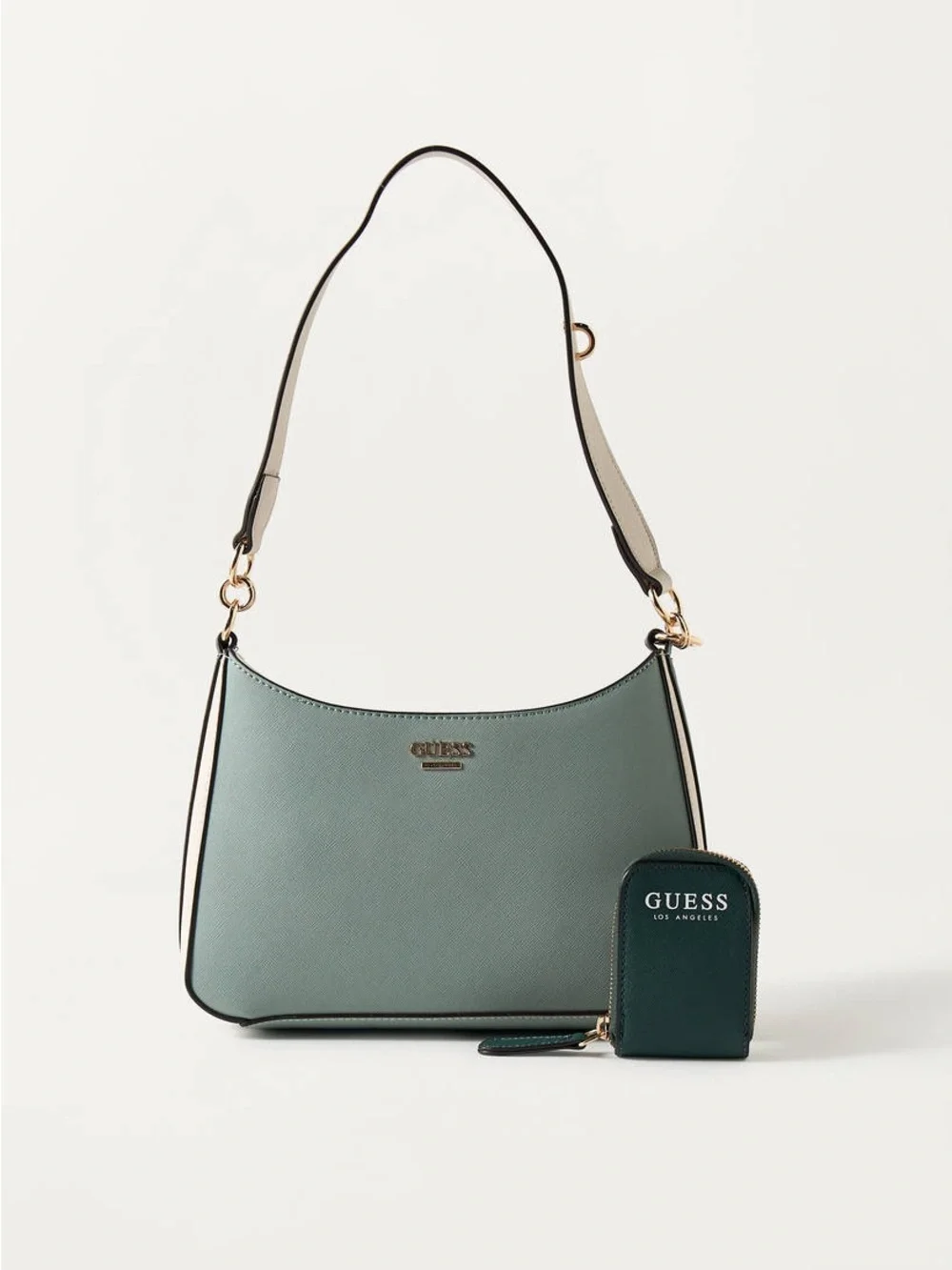 Guess Sage Green Colorblock Shoulder Bag w/ Coin Pouch Gold Hardware EUC
